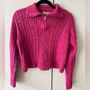 Anthropologie Fuchsia Cable Knit Turtleneck Sweater